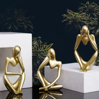 China Luxury Nordic Minimalist Gold Resin Figure Decoration For Office Abstract Creative Office Table Soft Ornaments for sale