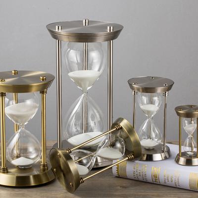 China Modern Hot Sale Time Magic Hourglass Decoration Ornaments Creative Glass Hour Meter Metal Decor Home Gift for sale