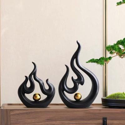 China Minimalist Creative Ceramic Flame Ornaments Home Gift Black White Simple Modern Art Crafts For Living Room Decoration for sale