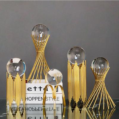 China Minimalist Luxury Iron Crystal Ball Abstract Table Ornaments Decorations Creative Home Office Gift for sale