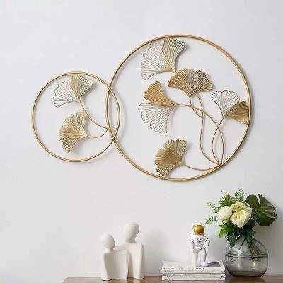 China Creative Minimalist Art Wall Decoration Luxury Metal Craft Iron Leaf Ginkgo Home Decoration For Living Room for sale