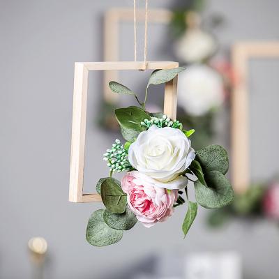 China Modern Simple Wooden Flower Photo Frame Wall Decoration Artificial Flower Wall Hanging Handwork for sale