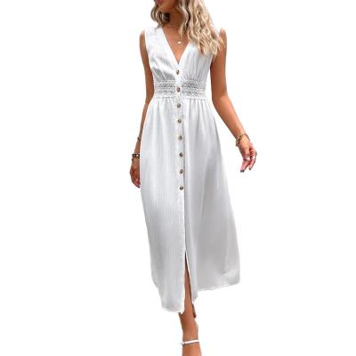 China 2023 Fashion Spring Women's Summer Women's Casual Sexy Dresses V-neck Sleeveless White Color V-neck Maxi Dress Anti-wrinkle 2023 for sale