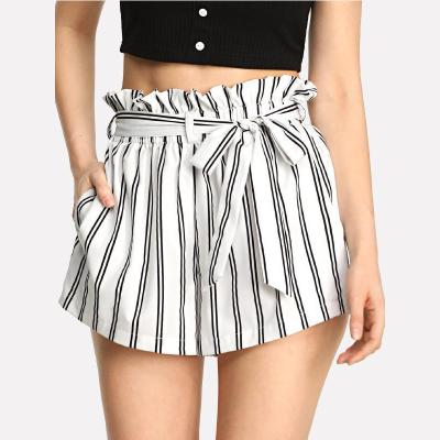 China Anti-Wrinkle Hot Sale Women Summer Stripe Chiffon Shorts Casual Fashion High Waist Custom Ladies Short Short for sale