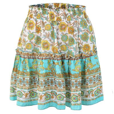 China Breathable Hot Sale Women Flower Printed Skirt Summer Vintage Custom Ladies A Line Short Skirt for sale