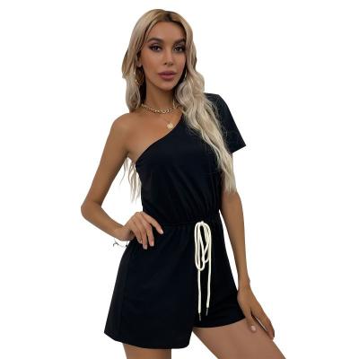 China 2023 summer fashion ladies sexy short overalls solid color anti-pilling lace up shorts sheathed one shoulder overalls for sale