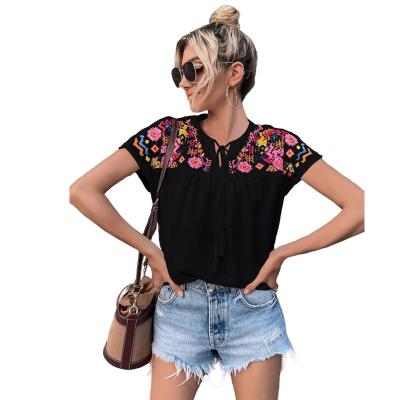 China Anti-Wrinkle Women Customized Printed Fashion Loose Clothes Embroidered Casual Summer Shorts Sleeve T-Shirts for sale