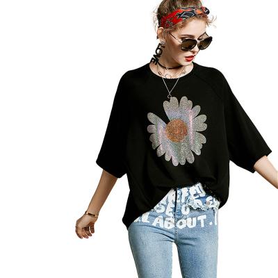 China New Design Anti-Wrinkle Custom Fashion O Neck Loose Custom Premium T Shirt Plus Size 100% Cotton Printed Fashion Drop Shoulder Women T Shirt for sale