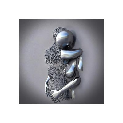 China New 3D Wall Human Body Gold Painting Geometric Abstraction Classic/Postmodern Modern Couples Embrace Effect Art Love Metal Design Silver Figure Statue for sale