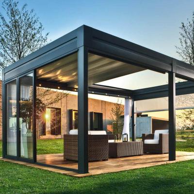 China Customized Adjustable Waterproof Louvered Roof Easily Assembled Motorized Aluminum Pergola With Folding Glass for sale