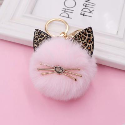 China Promotion Gift Plush Cat Fur Ball Keychain Cute Kitten Ear Hair Ball Car Key Chain Ladies Bag Accessories Key Pendant Ring Couple Birthday Gift for sale