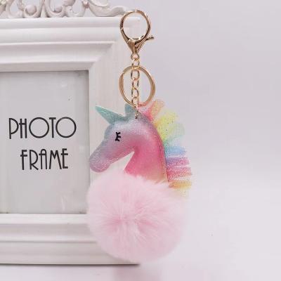 China Promotional Gift Unicorn Horse Keychain Rabbit Fur Ball Key Chain Car Key Chains Chaveiros de mujer de llavero for Women for sale