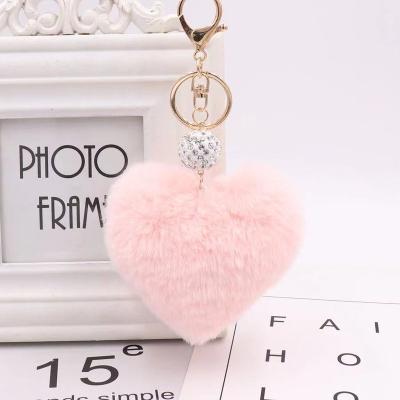 China Cute Heart Cute Pompom Faux Rabbit Fur Key Chain Women Girl Bag Cars Key Chain Simple Fluffy Gifts Mujer Promotion Gift Jewelry Gifts for sale