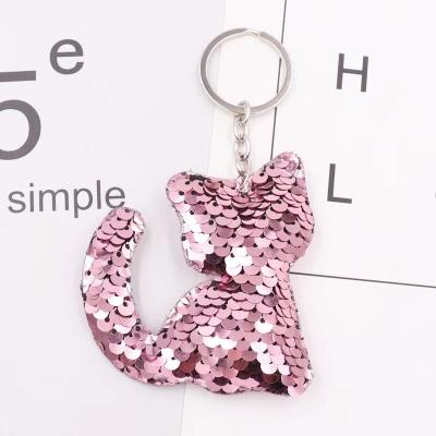 China Promotion Gift Cats Key Chain Glitter Pompom Animal Sequins Lock Chains Gifts For Women Car Bag Accessories Key Ring Jewelry for sale