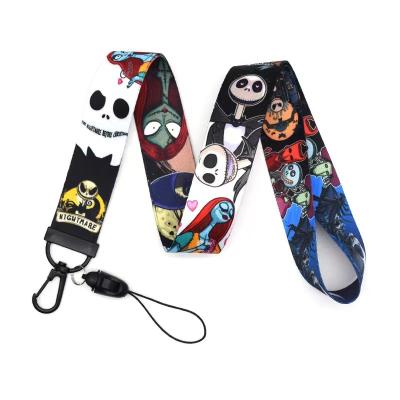 China Front Piece Cartoon Nylon Nightmare Christmas Mobile Phone Strap Neck Lanyard Exhibition ID Card Holder Strap for sale