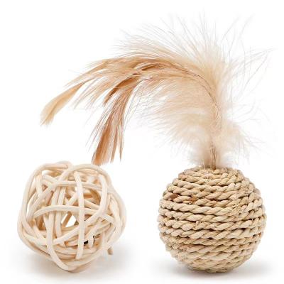 China Stocked Ball Kitten Playing Interactive Ball from Cat Toy Pet Rattan Ball Cat Toy Funny Faux Feather Cat Bell for sale