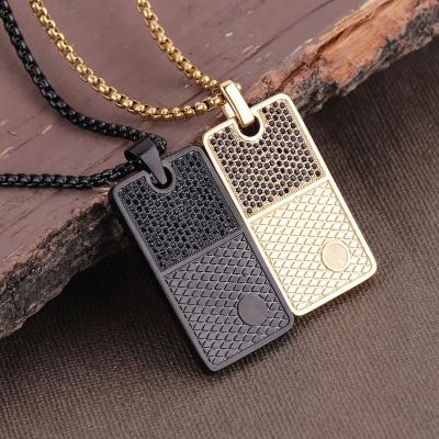 China TRENDY Stainless Steel Jewelry Crystal Rhinestone Pendant Dog Tag Necklace for sale