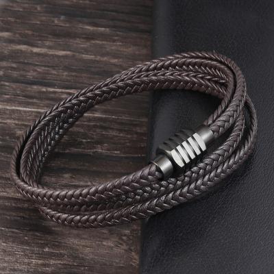 China High Quality Leather Jewelry Multilayer Color Men's Flexible Personalized Real Leather Bracelet for sale