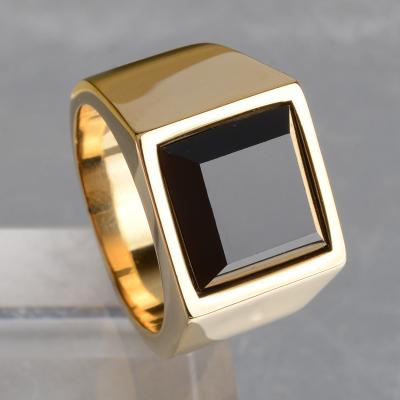 China Custom Jewelry High Quality Seal Ring 18k Full Gold Ring 14k Gold Finger Engraved Silver Onyx Ring With Black Stone For Men for sale