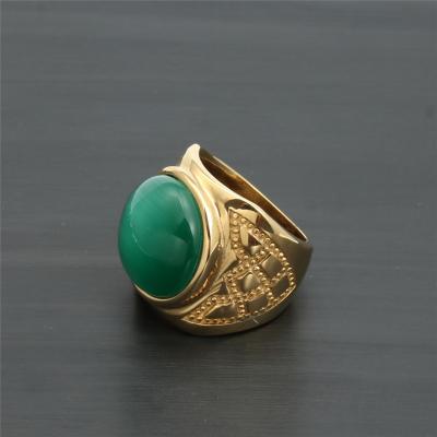 China High Quality Real Jadeite Ring Gold Korean Stainless Steel Agate Stone Turquoise Ring White Band Burmese Jade Green Rings Jewelry For Men for sale