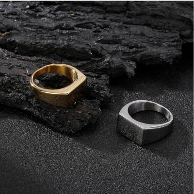 China High Quality Engravable Ring Black Engraving Stainless Steel Pave Finger 18k Gold Plated Custom Seal 925 Stainless Blanks Ring Set for sale