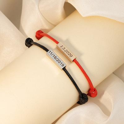 China Lasting Fashion Anniversary Gift Couple Jewelry Custom Name Digit Red Rope Bracelet Set for sale