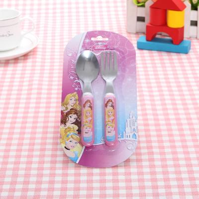 China Food Grade Stainless Steel Sustainable Plastic Kids Travel Spoon Fork Kids Cutlery Set for sale