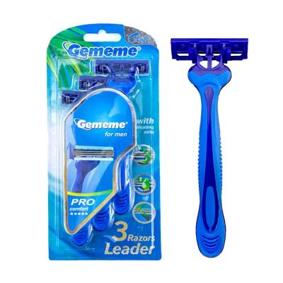 China Triple Blade Face Razor Three Blades Gememe Disposable Manual Kits Razor Rubble Handle Razor 3pcs Blue Pack for sale