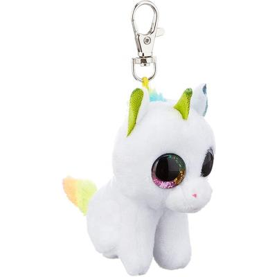 China New Popular Big Eye Shiny White Plush Mini Unicorn Keychain Stuffed Horse Key Chain for sale