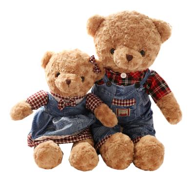 China Popular Promotional Soft Bear Toys Couple Toy Brown Plush Teddy Bear Stuffed Bear Wearing Jeans Skirt for sale