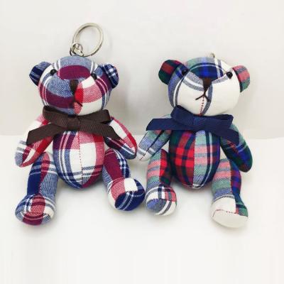 China Popular Cotton Grid Fabric Small Movable Jointed Soft Teddy Bear Stuffed Toy Joint Bear Key Chain for sale