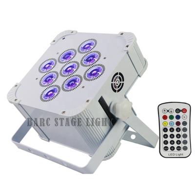 China Made in China High Power DMX RGBWA 9pcs 18W IR Wireless Battery Operated Flat LED Remote Control Par Bars for sale