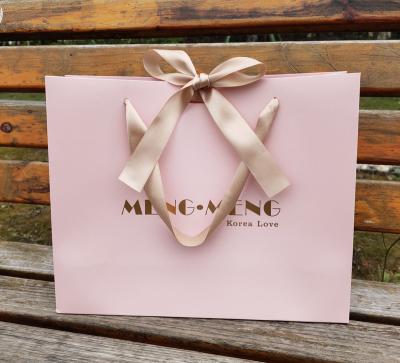 China Matte Pink Famous Brand Logo Recyclable Luxury Custom Gift Shopping Paper Bags Package Gift Wrapping Offset Printing Coated Paper Accept for sale