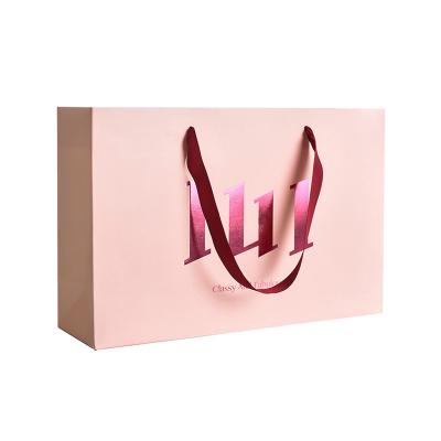 China Hot Pink Recyclable Popular Decorative Paper Bags Cheap Elegant Paper Bags With Your Own Logo Shopping Paper Bags With Ribbon Handles for sale