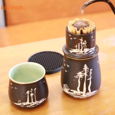 China Viable Portable Cupcake Ceramic Filter Cup Tumbler Home Coffee Maker 3 Piece Set for sale