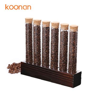 China Custom Stain Wooden Test Tube Rack Workable To Show Tea Coffee Bean Display Rack And 2-6 Holes for sale