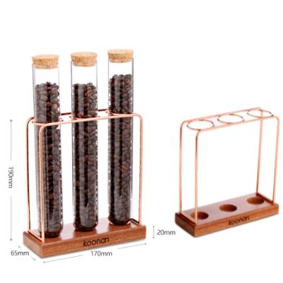 China Custom Wooden Viable Test Tube Rack 304 Stainless Steel Stain To Show Tea Coffee Bean Display Rack And 3 Holes for sale