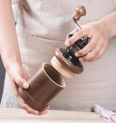 China Large Hand Coffee Grinder Wooden Container Manual Stored Outdoor Coffee Grinder for sale