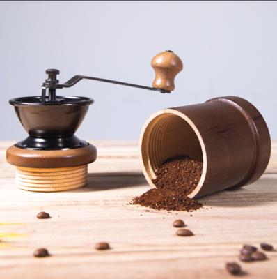 China Vintage Wooden and Cast Iron Coffee Grinder Hand Crank Stocked Manual Coffee Grinder for sale