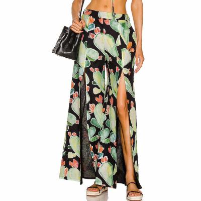 China Hot Selling High Waist Women's Casual Wide Leg Floral Print Light Floral Print Breathable Trousers Pants For Ladies for sale