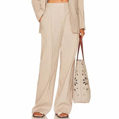 China Fashion Lady Office Pants Women High Waist Floor Length Breathable Pants With Pocket Pleated Elegant Wide Leg Trousers for sale