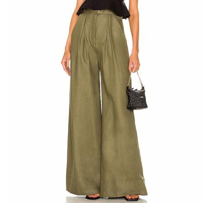 China Hot Sale Breathable Summer Clothes Pleated Office Women's Full Wide Leg Pants Long Trousers for sale