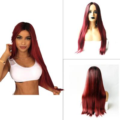 China Hot Selling Colored Wigs Amazon Swiss Lace Cheap Lace Up Non Frontal Long Straight Synthetic Hair For Women for sale