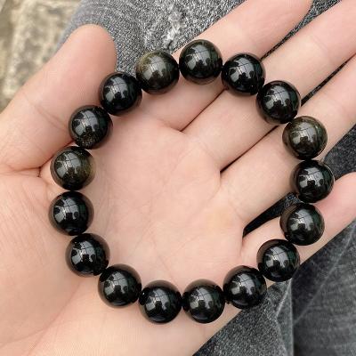 China Wholesale 12mm Rainbow Gold CLASSIC Natural Stone Round Obsidian Cliobeads Beaded Bracelet for sale