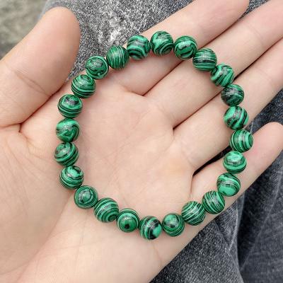 China Jewelry Wholesale CLASSIC Synthetic Malachite Women Cliobeads Elastic Round Bracelet for sale