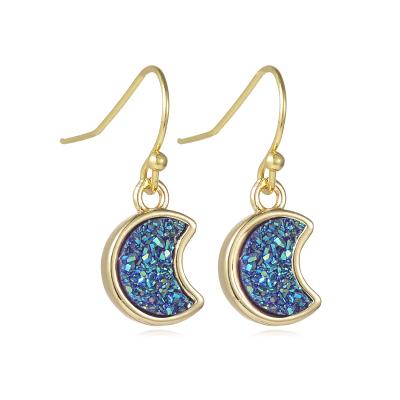 China Cliobeads New Design Trendy Gold Color Plated Crescent Moon Druzy Quartz Brass Hook Earrings for sale