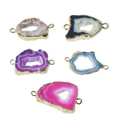 China Irregular Brass Five Colors Gold Plated Hollow Edge Agate Druzy Jewelry Pendant For Bracelets Connector for sale