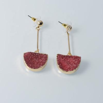 China Natural Agate Charm Druzy Brass Earrings for sale