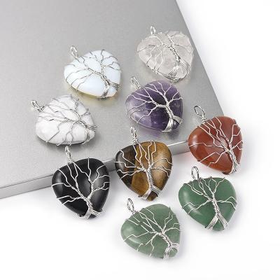 China Fashionable Healing Tree of Life Jewelry Cliobeads Pendant Wire Wrapped Stone Heart Pendant for sale