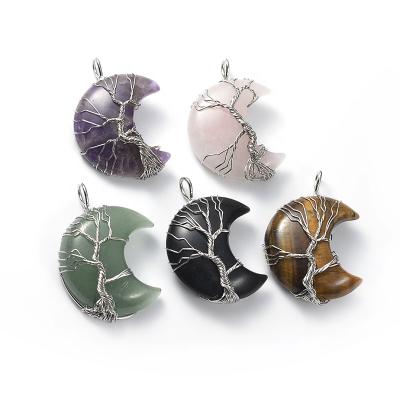 China BOHEMIA Cliobeads Tree of Life Moonstone Wire Wrap Gemstone Pendant for sale